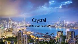  Presentation with hong kong city day - Colorful presentation theme enhanced with sar - hong kong china city skyline backdrop and a teal colored foreground
