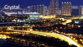  Presentation with hong kong - Audience pleasing slides consisting of sar - urban downtown at sunset moment backdrop and a navy blue colored foreground