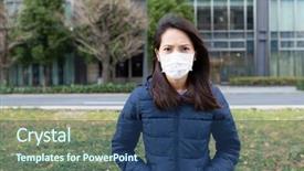  Presentation with wearing a surgical face mask - PPT theme with sar - woman wearing face mask background and a ocean colored foreground