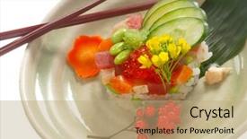  Presentation with rice - Colorful PPT theme enhanced with sashimi on rice with vegatable backdrop and a  colored foreground
