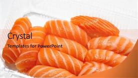  Presentation with plastic container - Amazing slide deck having sashimi sushi set backdrop and a gold colored foreground