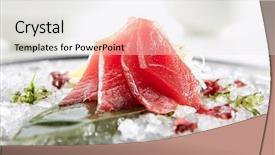  Presentation with tuna - Colorful slide deck enhanced with sashimi with tuna with slice backdrop and a white colored foreground