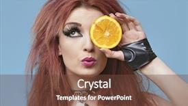  Presentation with blue orange - PPT layouts having sassy - funky young woman covering eye background and a  colored foreground