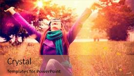  Presentation with meadow - Presentation design consisting of sassy - happy girl in sunset background and a coral colored foreground