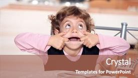  Presentation with kid bone - PPT theme with sassy - kid pulling silly face background and a coral colored foreground