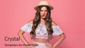  Presentation with army hat - Colorful slides enhanced with sassy - portrait of serious pretty woman backdrop and a  colored foreground