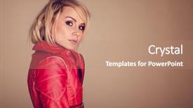  Presentation with leather - Slide deck with sassy - provocative fashionable blonde woman dressed background and a  colored foreground