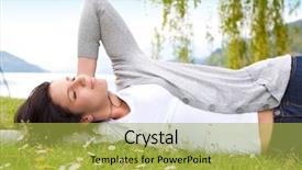  Presentation with lake front - Amazing PPT theme having sassy - young woman lying backdrop and a yellow colored foreground