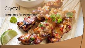  Presentation with lime - Audience pleasing theme consisting of satay chicken skewers with lime backdrop and a coral colored foreground