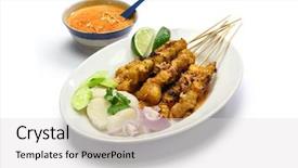  Presentation with peanut - Beautiful slide set featuring satay with peanut sauce indonesia backdrop and a light gray colored foreground