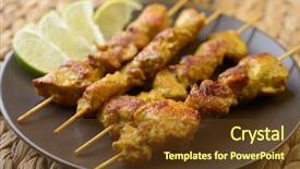  Presentation with sate - Theme consisting of sate - chicken satay with slices background and a tawny brown colored foreground