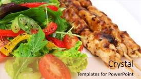  Presentation with sate - Colorful PPT theme enhanced with sate - delicious salad with chicken satay backdrop and a yellow colored foreground