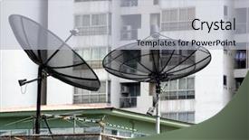  Presentation with telecommunication - Beautiful slide deck featuring satelite - two satellite dishes on building backdrop and a light gray colored foreground