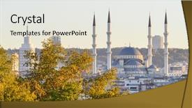  Presentation with skyline - Beautiful presentation theme featuring satellite - ankara skyline in autumn backdrop and a light gray colored foreground