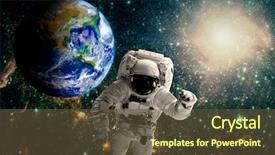  Presentation with astronaut - Colorful slide deck enhanced with satellite - astronaut flies over the earth backdrop and a tawny brown colored foreground