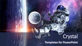  Presentation with astronaut - Colorful presentation theme enhanced with satellite - astronaut play soccer game backdrop and a navy blue colored foreground