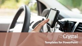  Presentation with gps - Cool new presentation theme with satellite - female finger typing on gps backdrop and a coral colored foreground