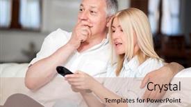  Presentation with television workshops - Cool new PPT theme with satellite - portrait of a mature couple backdrop and a coral colored foreground