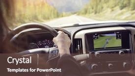  Presentation with driving road - Colorful slide deck enhanced with satellite - woman holding the steering wheel backdrop and a tawny brown colored foreground