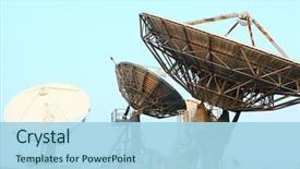  Presentation with satellite - Beautiful PPT theme featuring satellite communications dishes on top backdrop and a light blue colored foreground