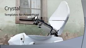  Presentation with documentary - Slide set featuring satellite dish - live broadcast van background and a light gray colored foreground