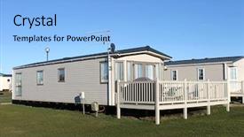  Presentation with trailer park - Slide deck enhanced with satellite dish - modern caravan home in trailer background and a light blue colored foreground