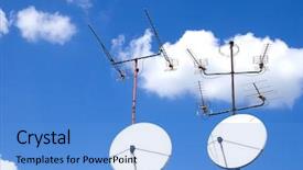  Presentation with satellite dish - Theme consisting of satellite dish on blue sky background and a teal colored foreground