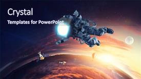  Presentation with satellite - Presentation design enhanced with satellite tv - astronaut with tv head background and a navy blue colored foreground