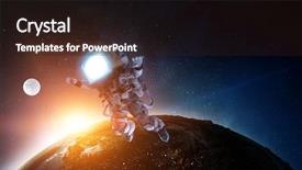  Presentation with astronaut - Amazing presentation design having satellite tv - astronaut with tv head backdrop and a wine colored foreground