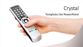  Presentation with remote - Cool new PPT theme with satellite tv - hand with remote control isolated backdrop and a  colored foreground