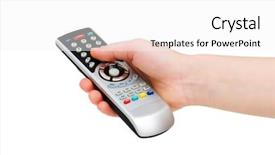  Presentation with remote - Colorful PPT theme enhanced with satellite tv - hand with remote control isolated backdrop and a  colored foreground