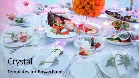  Presentation with card holiday flowers abstract - Audience pleasing PPT theme consisting of satin glass - holiday table setting decorated backdrop and a light blue colored foreground