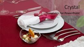  Presentation with elegant wedding - PPT theme having satin glass - table set for an event background and a violet colored foreground