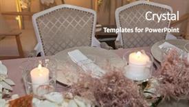  Presentation with elegant party - Beautiful PPT layouts featuring satin glass - table set for an event backdrop and a coral colored foreground