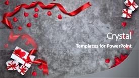  Presentation with roses satin - Slide deck with still life with red hearts gift boxes satin ribbon and red roses on gray background top view with copy space valentine's day card design element for romantic greeting card wedding invitation background and a gray colored foreground