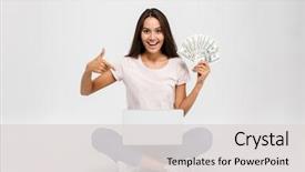  Presentation with little asian girl receiving vaccination - Audience pleasing theme consisting of satisfied asian girl holding money backdrop and a light gray colored foreground
