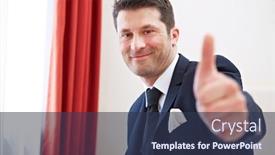  Presentation with hotel equipment - PPT layouts enhanced with satisfied-businessman-in-hotel-room background and a tawny brown colored foreground