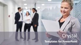  Presentation with contract - Slide set having satisfied-businesswoman-reading-a-contract background and a  colored foreground