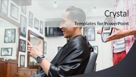  Presentation with salon - PPT theme featuring satisfied client sitting in chair background and a  colored foreground