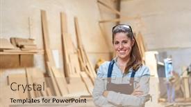  Presentation with craftsman - Cool new theme with satisfied-craftsman-woman backdrop and a coral colored foreground