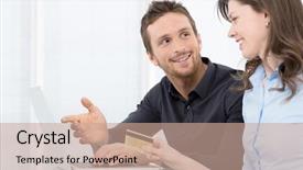  Presentation with cashback online shopping - Audience pleasing presentation theme consisting of satisfied customer - happy couple shopping online backdrop and a coral colored foreground