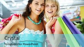  Presentation with full length portrait two men women brown sweater - Presentation theme enhanced with satisfied customer - portrait of two stylish women background and a arctic colored foreground