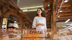  Presentation with food market - Colorful presentation theme enhanced with satisfied customer - sale shopping consumerism and people backdrop and a  colored foreground