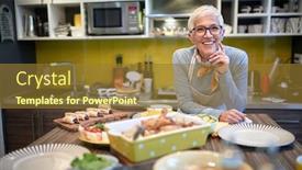  Presentation with grandma - Slides having satisfied-grandma-waiting-guests background and a gold colored foreground