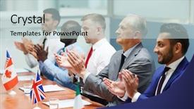  Presentation with leaders - Colorful slide set enhanced with satisfied leaders of several countries backdrop and a lemonade colored foreground