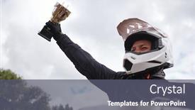  Presentation with winning - Amazing PPT theme having satisfied-man-in-white-helmet backdrop and a gray colored foreground