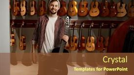  Presentation with performance - Presentation design having satisfied-man-musician-glad background and a tawny brown colored foreground