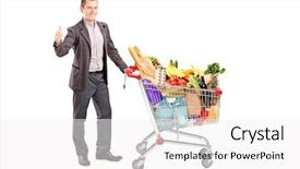  Presentation with groceries cart - Amazing PPT layouts having satisfied man with a cart backdrop and a white colored foreground