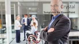  Presentation with inclusion - Presentation theme with satisfied-manager-with-arms-folded background and a light gray colored foreground