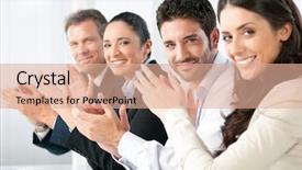  Presentation with team hands - Slides enhanced with satisfied proud business team clapping background and a coral colored foreground